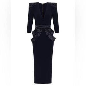 Zhivago Midnight Black Structured Midi Dress